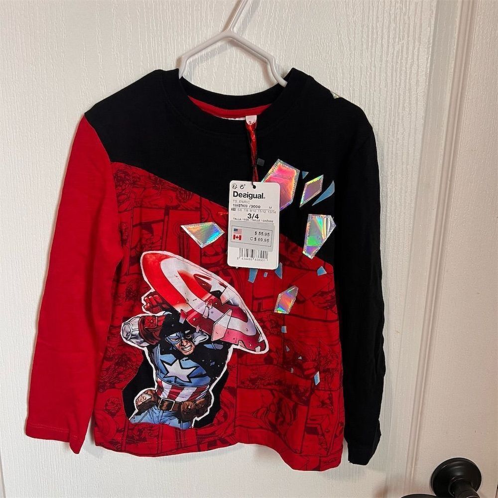 Desigual Kids Marvel Avengers Captain America Long Sleeve T-Shirt Size 3/4 NWT